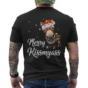 Merry Kissmyass Donkey Lover Sarcastic Merry Christmas Mens Back Print T-shirt - Thegiftio UK