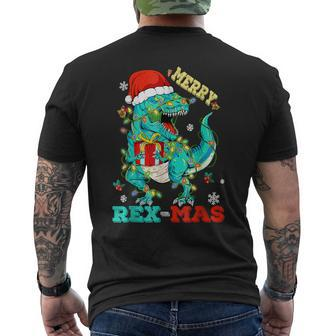 Merry Rex Mas Christmas Dinosaur Light Family Xmas Mens Back Print T-shirt - Thegiftio