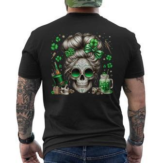 Messy Bun Skull Saint Paddys Day Irish Women Men's T-shirt Back Print - Monsterry