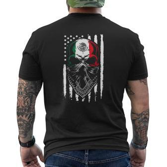 Mexican Skull Proud Mexican American Flag Mens Back Print T-shirt | Mazezy