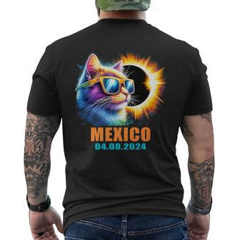 Mexico Total Solar Eclipse 2024 Cat With Eclipse Glasses Men's T-shirt Back Print - Monsterry