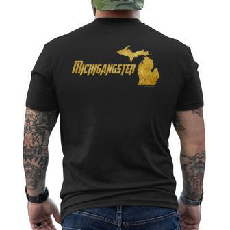 Michigangster Gold Detroit Michigan Midwest Mitten Men's T-shirt Back Print - Monsterry