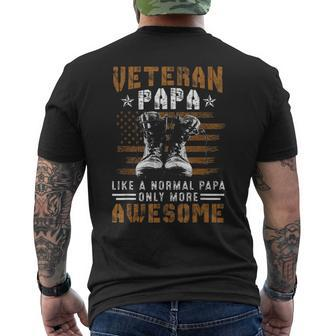 Military Veteran Papa Vintage Us American Flag Fathers Day Men's T-shirt Back Print - Monsterry