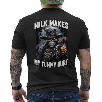 Milk Makes My Tummy Hurt Cringe Skeleton Men's T-shirt Back Print - Seseable