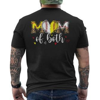 Mom Of Both Baseball Softball Heart Leopard Mama Men's T-shirt Back Print - Monsterry