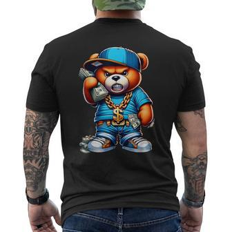 Money Callin Hip Hop Teddy Bear Gangsta Hustle Streetwear Men's T-shirt Back Print | Mazezy