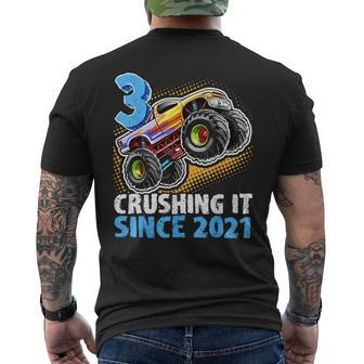 Monster Truck 3 Year Old Boys 3Rd Birthday Party Born 2021 Men's T-shirt Back Print | Mazezy