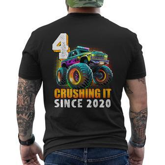 Monster Truck 4 Year Old Boys 4Th Birthday Party Born 2020 Men's T-shirt Back Print | Mazezy