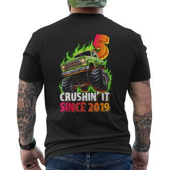 Monster Truck 5 Year Old Boys 5Th Birthday Party Born 2019 Men's T-shirt Back Print | Mazezy