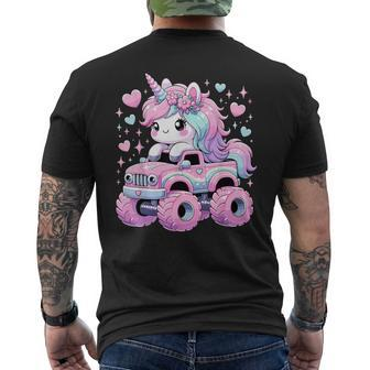 Monster Truck Unicorn Birthday Party Monster Truck Girl Men's T-shirt Back Print - Seseable