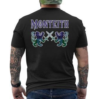 Monteith Scottish Clan Lion Family Name Tartan Kilt Men's T-shirt Back Print - Seseable