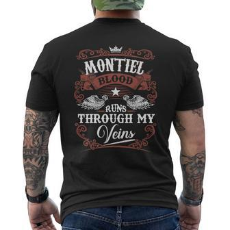 Montiel Blood Runs Through My Veins Vintage Family Name Men's T-shirt Back Print - Seseable