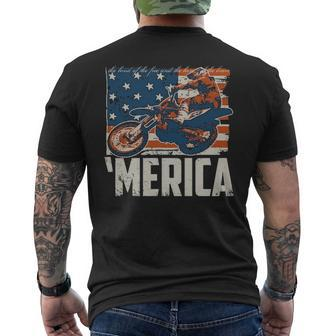 Motocross Racer Dirt Bike Merica American Flag Men's T-shirt Back Print | Mazezy