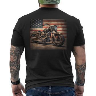Motorcycle Usa Flag Retro Biker Men's T-shirt Back Print - Monsterry