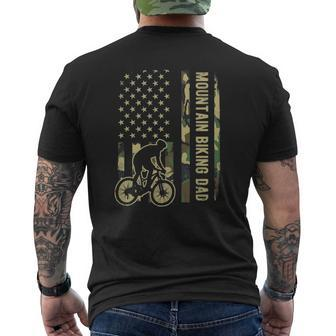 Mountain Biking Dad Camouflage American Flag Fathers Day Mens Back Print T-shirt | Mazezy