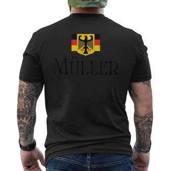 Müller Surname German Family Name Heraldic Eagle Flag Men's T-shirt Back Print - Seseable