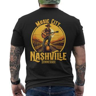 Music City Nashville Tennessee Vintage Guitar Country Music Men's T-shirt Back Print - Monsterry DE