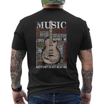 Music Quotes Guitar Keeps My Heart Beating Musician Bass Men's T-shirt Back Print - Monsterry