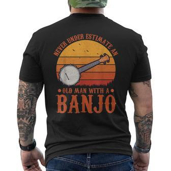 Musical Vintage Never Underestimate An Old Man With A Banjo Men's T-shirt Back Print - Thegiftio UK