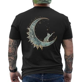 Mystical Aesthetic Cat Sitting On Crescent Moon Lunar Cat Men's T-shirt Back Print - Monsterry UK