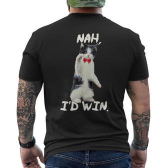 Nah I'd Win Black Cat Pink Ribbon Saying Men's T-shirt Back Print - Monsterry