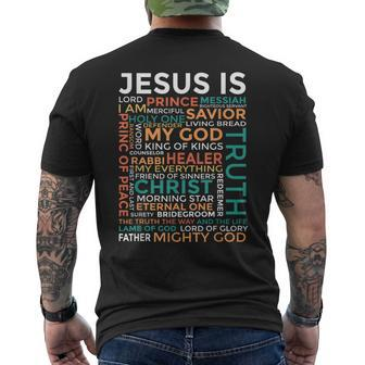 Names Of Jesus Jesus Is Christian Men's T-shirt Back Print - Seseable