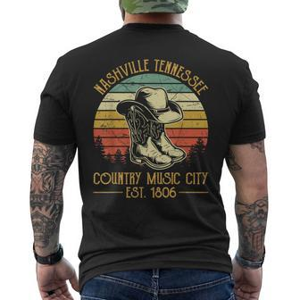 Nashville Tennessee Cowboy Boots Hat Country Music City Men's T-shirt Back Print - Seseable