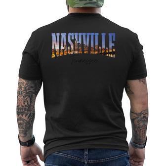 Nashville Tennessee Skyline Photograph Vintage Music City Men's T-shirt Back Print - Monsterry AU