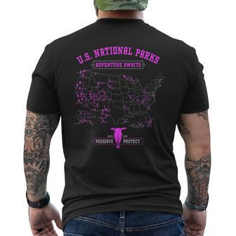 National Parks Map American Hiking Camping Men's T-shirt Back Print - Monsterry AU