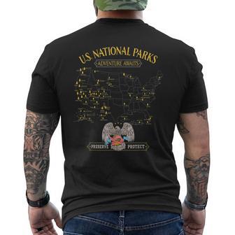 National Parks Map Vintage American Hiking Camping Eagle Men's T-shirt Back Print - Monsterry DE