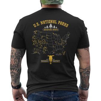 National Parks Map Vintage American Hiking Camping Men's T-shirt Back Print - Monsterry CA