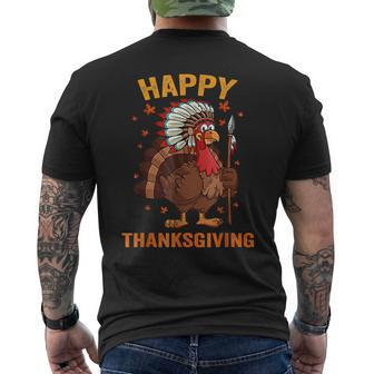 Native American Happy Thanksgiving Apparel Feather Headdress Mens Back Print T-shirt - Thegiftio