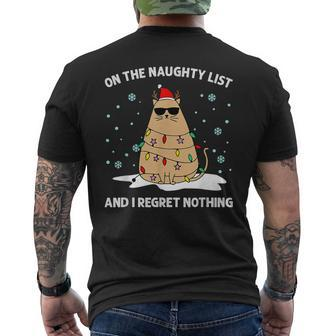 On The Naughty List And I Regret Nothing Cat Christmas Light Mens Back Print T-shirt - Thegiftio UK
