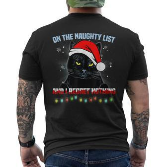 On The Naughty List And I Regret Nothing Cat Christmas Mens Back Print T-shirt - Thegiftio UK