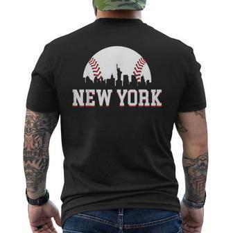 New York City Skyline Downtown Cityscape Baseball Sports Fan Men's T-shirt Back Print - Monsterry