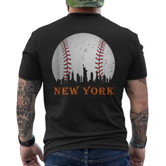 New York Ny Skyline Baseball Vintage Met At Gameday Men's T-shirt Back Print - Monsterry CA