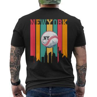 New York Ny Skyline Baseball Vintage Retro Met At Gameday Men's T-shirt Back Print - Thegiftio UK