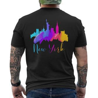 New York Watercolor Skyline Souvenir Nyc Liberty Big Apple Men's T-shirt Back Print - Monsterry DE
