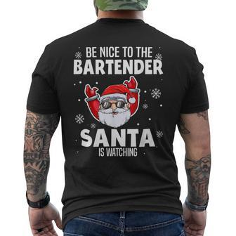Be Nice To The Bartender Santa Is Watching Christmas Mens Back Print T-shirt - Thegiftio UK