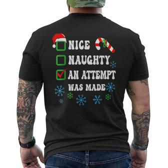 Nice Naughty An Attempt Was Made Christmas List Santa Claus Mens Back Print T-shirt - Seseable