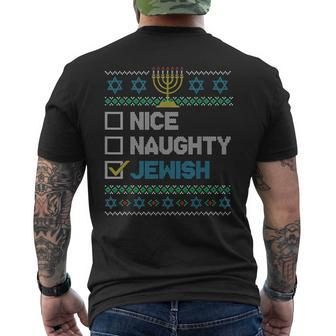 Nice Naughty Jewish Happy Hanukkah Chanukah Ugly Sweater V2 Mens Back Print T-shirt | Seseable CA