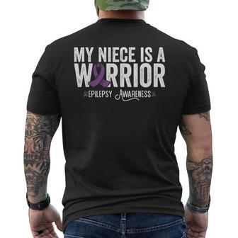 My Niece Is A Warrior Epilepsy Awareness Purple Ribbon Men's T-shirt Back Print - Seseable