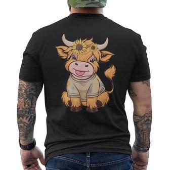 Niedliches Baby Highland Cow Mit Sonnenblumen Grafik Rinder T-Shirt mit Rückendruck - Geschenkecke