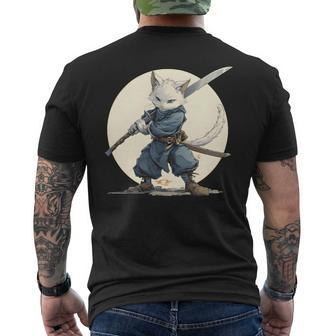 Ninja Katze Mit Großem Schwert T-Shirt mit Rückendruck - Seseable