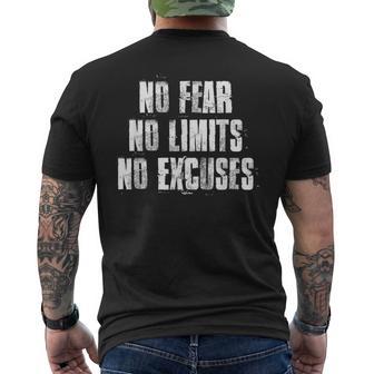 No Fear No Limits No Excuses Motivational Gym Fitness Men's T-shirt Back Print - Monsterry CA