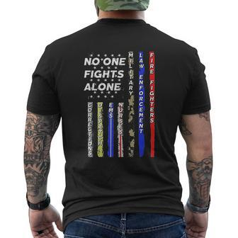 No One Usa Flag Fights Alone First Responder Police Military Mens Back Print T-shirt - Thegiftio UK
