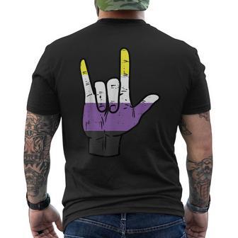 Nonbinary Ich Liebe Dich Hand Sign Language Enby Nb Pride Flag T-Shirt mit Rückendruck - Geschenkecke