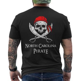 North Carolina Pirate Skull And Crossbones Flag State Pride Men's T-shirt Back Print - Monsterry