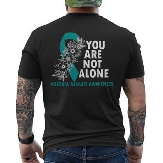 You Are Not Alone Sexual Assault Awareness Month Teal Ribbon Men's T-shirt Back Print | Mazezy
