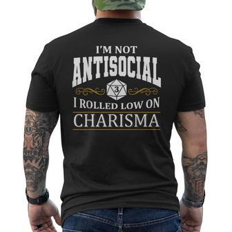 Not Antisocial Rolled Low Charisma Rpg Loves Dragons Men's T-shirt Back Print - Monsterry